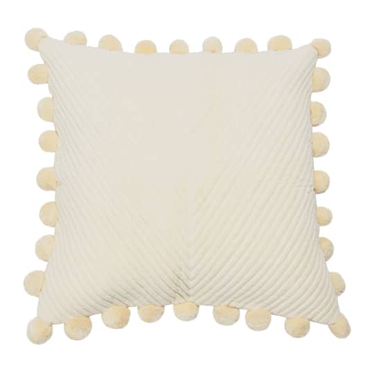 20'' Square Quilted Cotton Pillow Cover with Pom Pom Trim